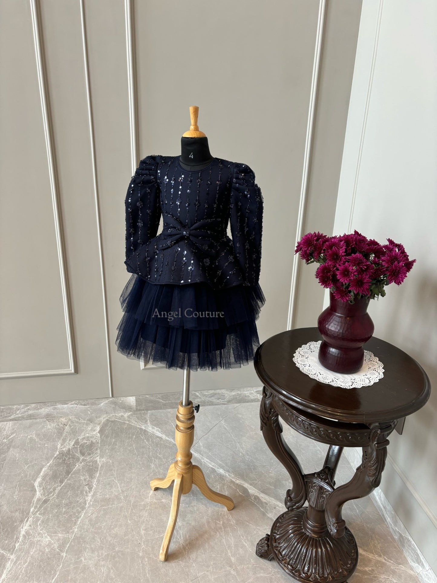 Navy Blue Sequence Peplum Dress