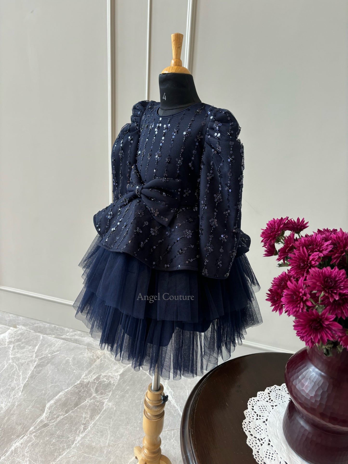 Navy Blue Sequence Peplum Dress