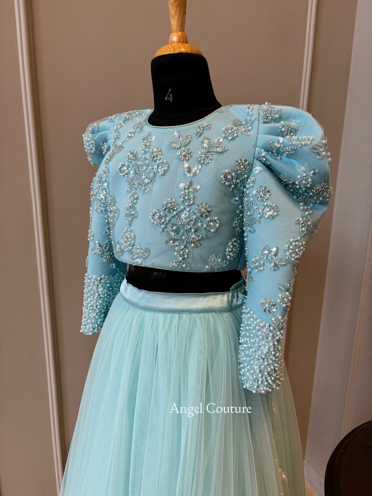Ice Blue Sequence Lehenga Gown