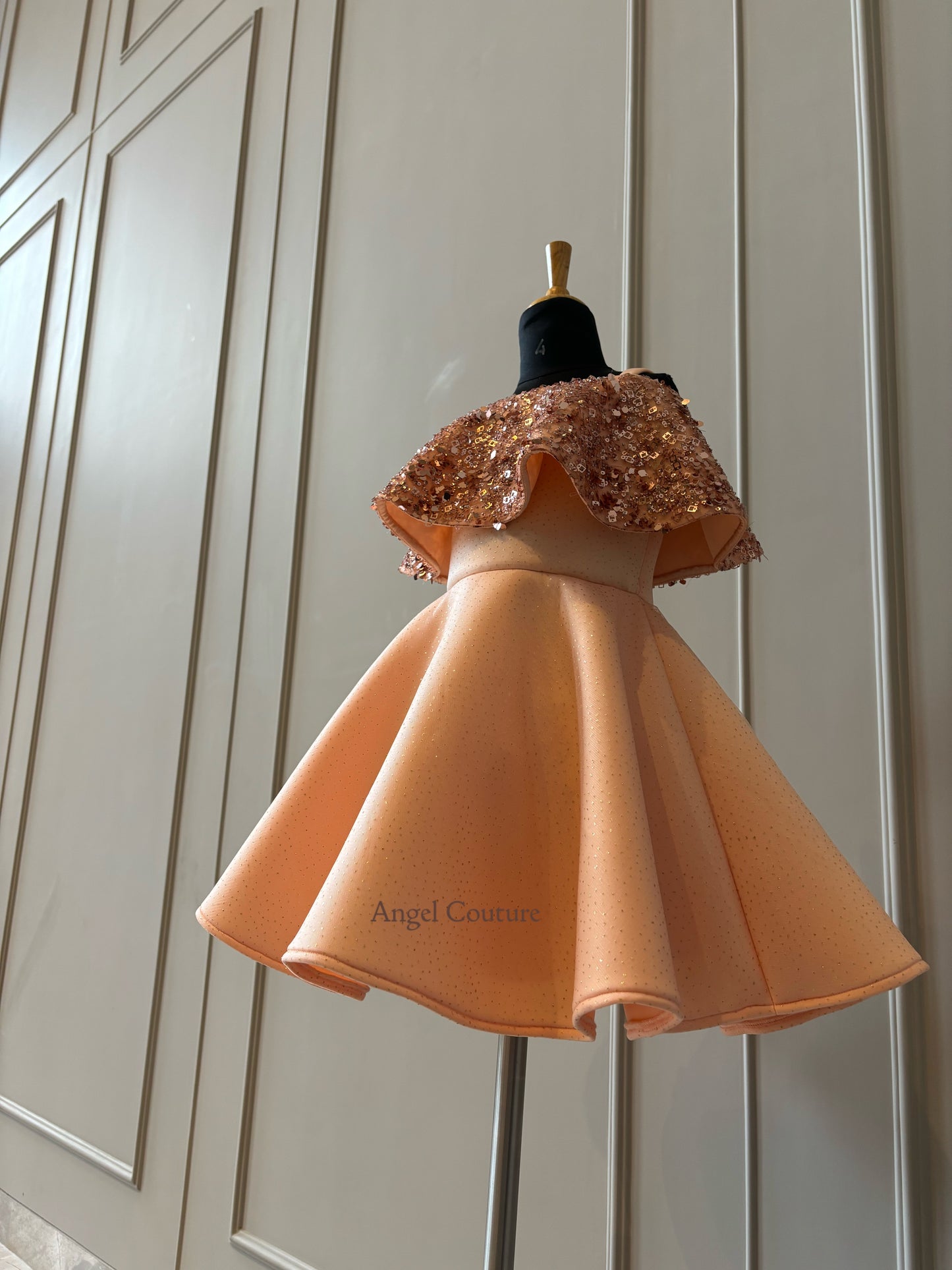 Peach Sequence Shoulder Drape Dress