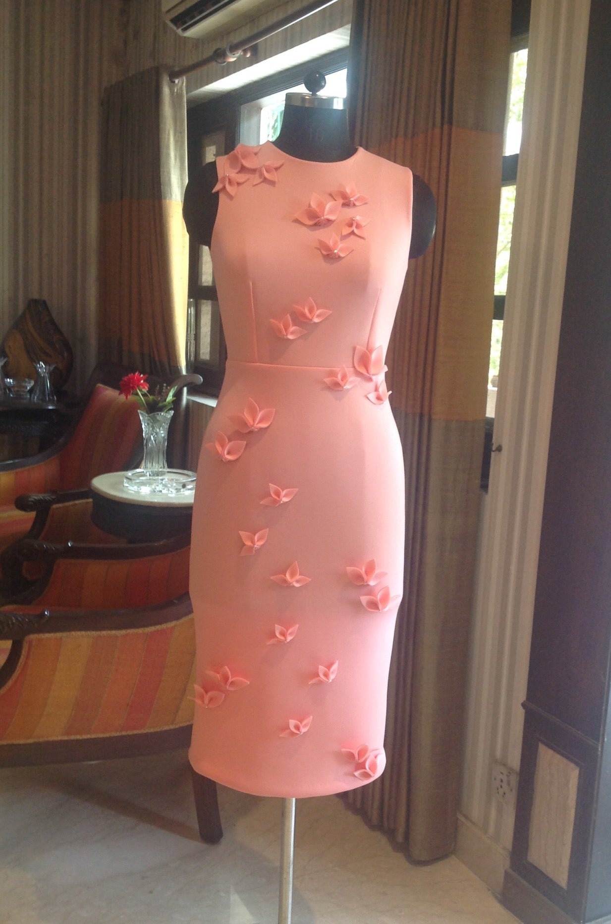Lotus Pink Scattered Flowers Pencil Dress