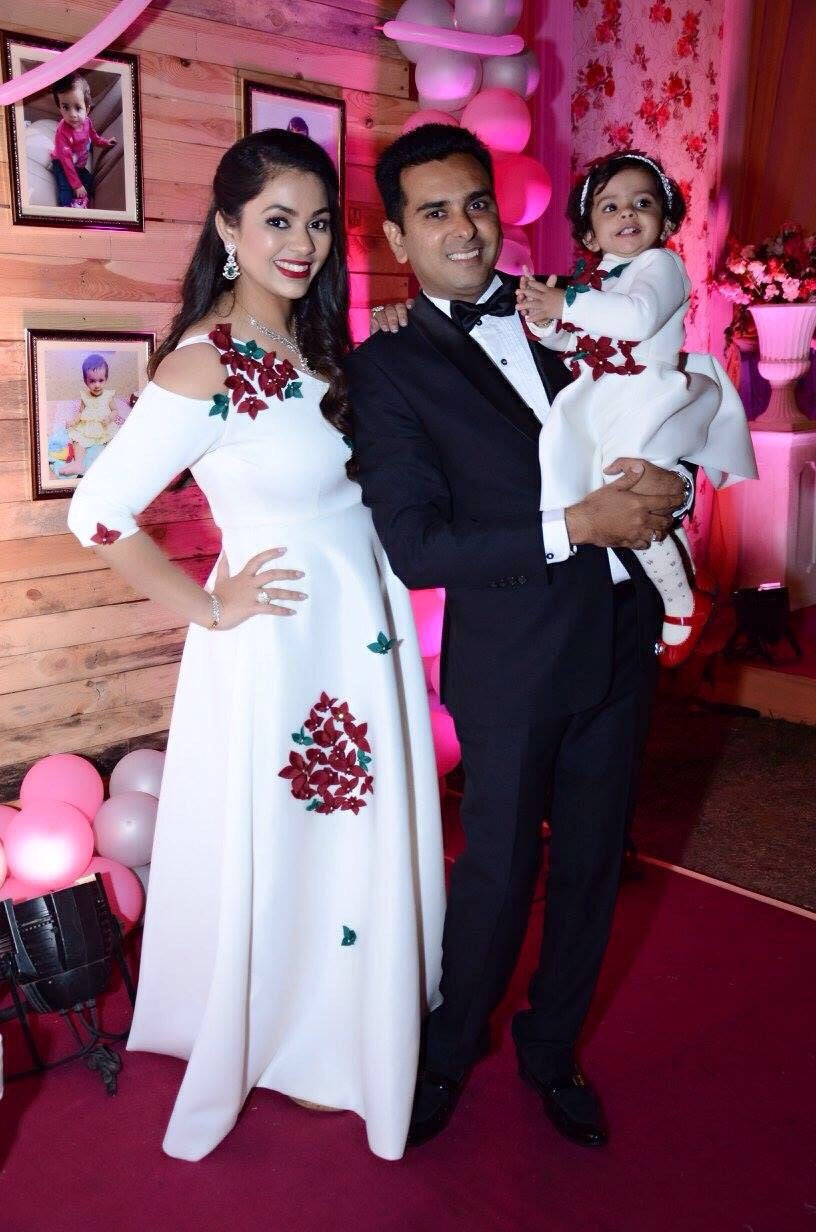 Ivory Maroon Flowers Full Length Gown