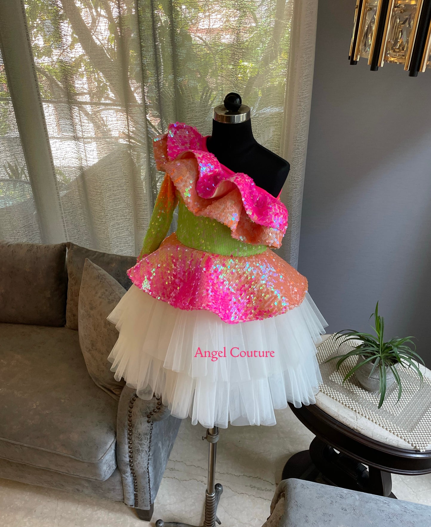 One Shoulder Multi Colour Sequence Dress
