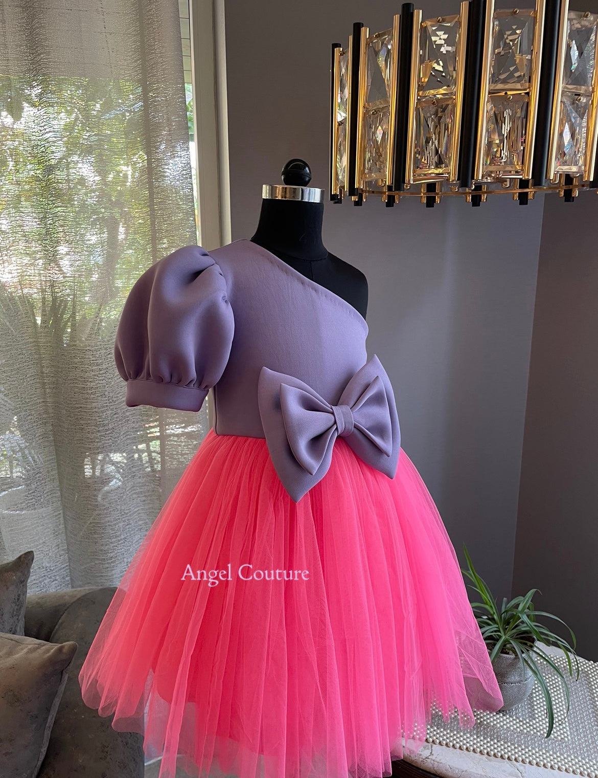 Lavender One Shoulder Box Sleeve Dressgirls