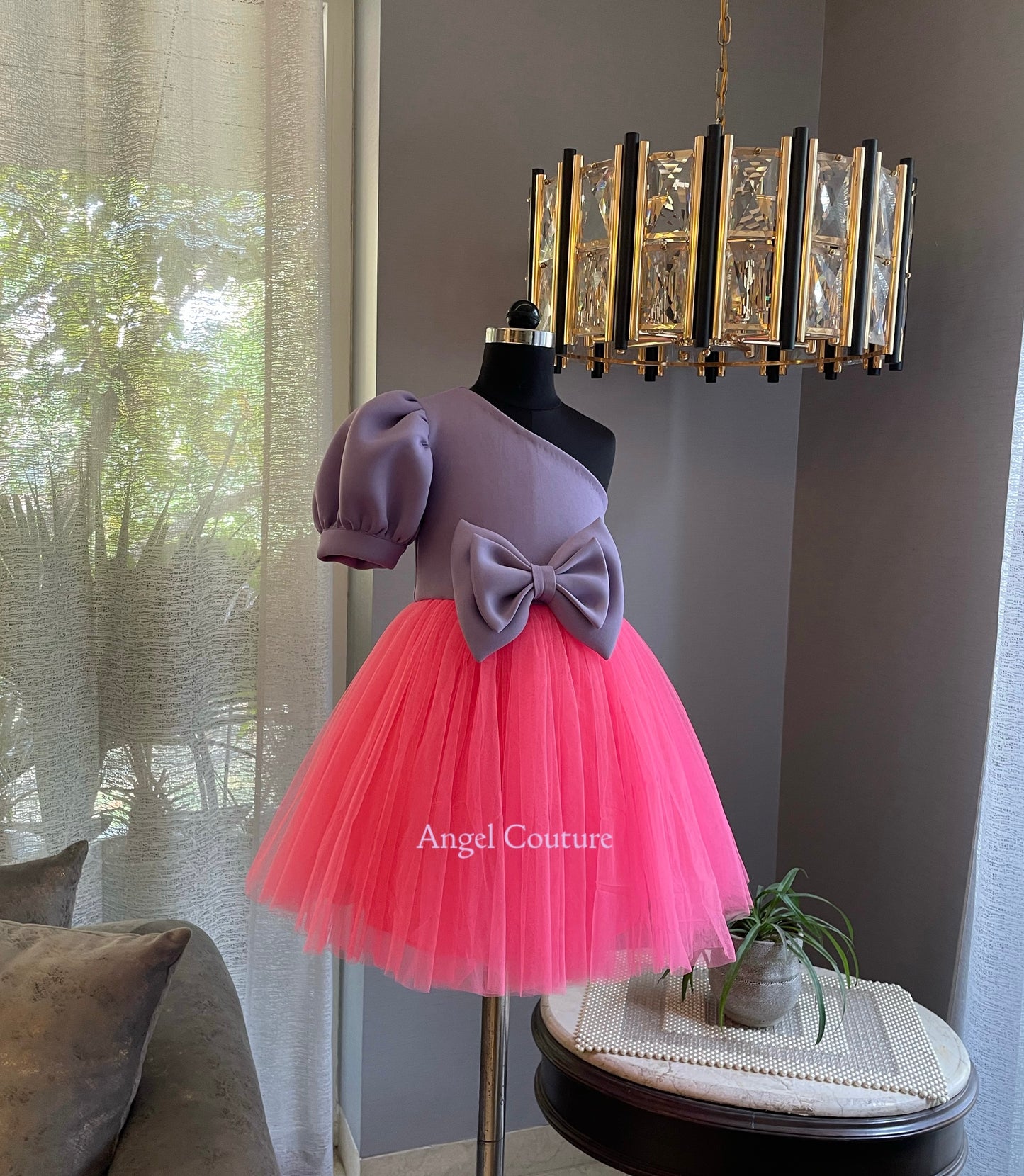 Lavender One Shoulder Box Sleeve Dressgirls
