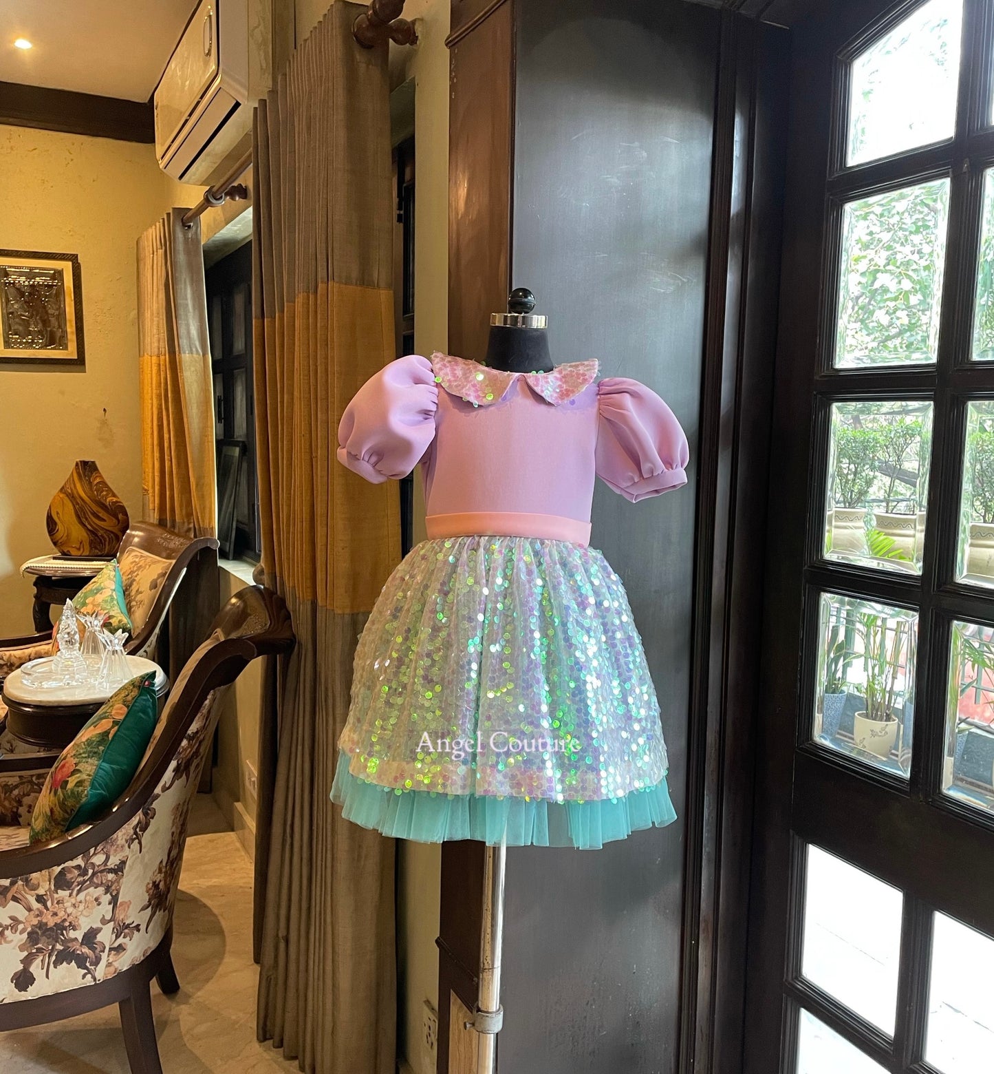 Lilac Mermaid Sequnce Box Sleeve Dress