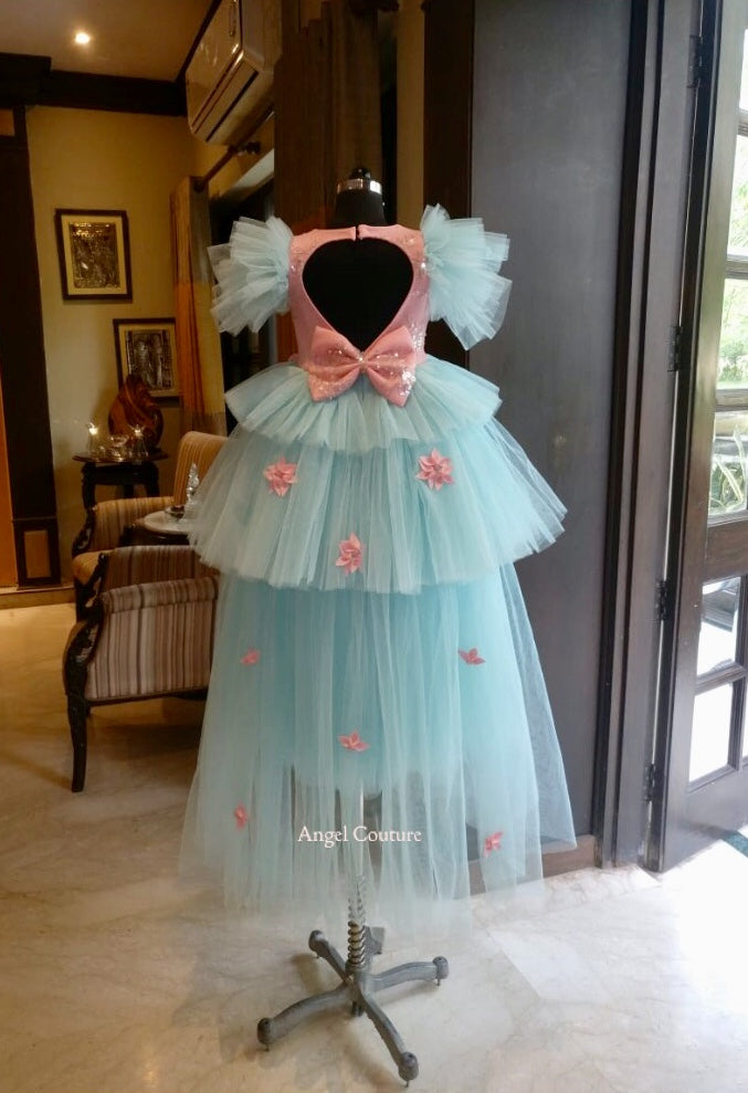 Ice Blue Baby Pink Sequence Multilayer Gown