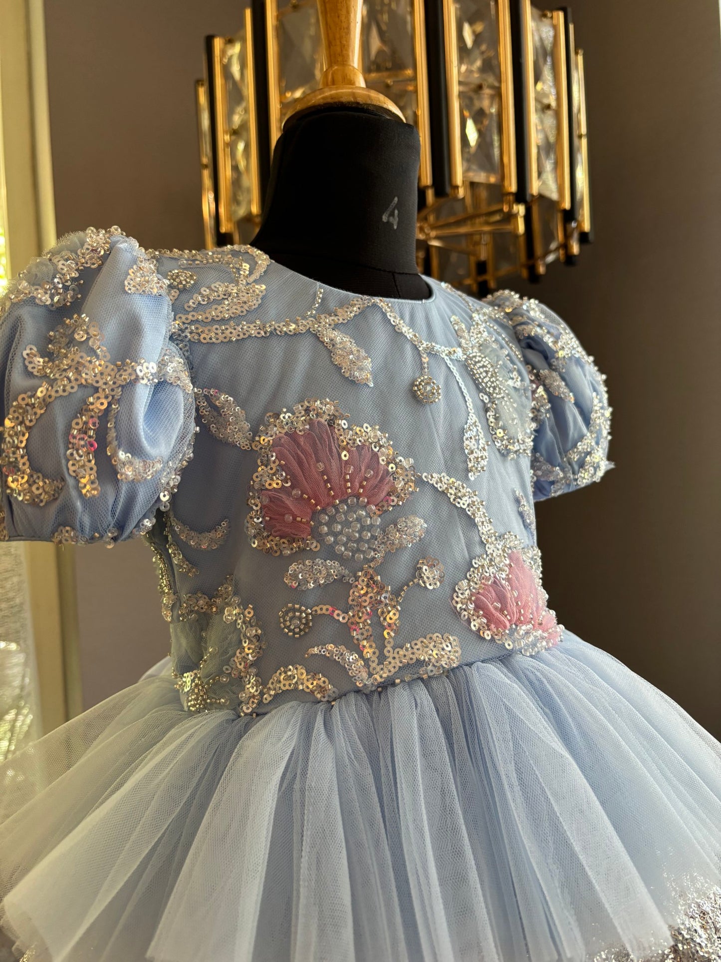 Powder Blue Sequence Multilayer Dress