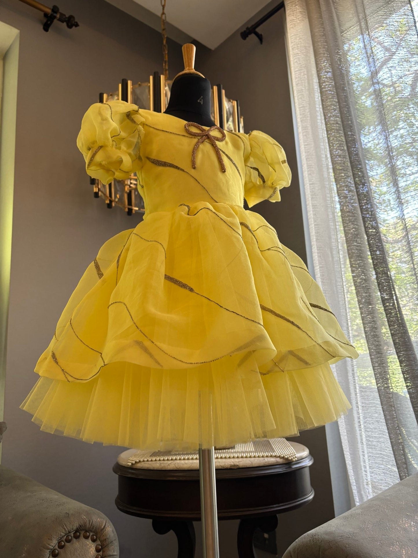 Yellow Organza Sequence Dress