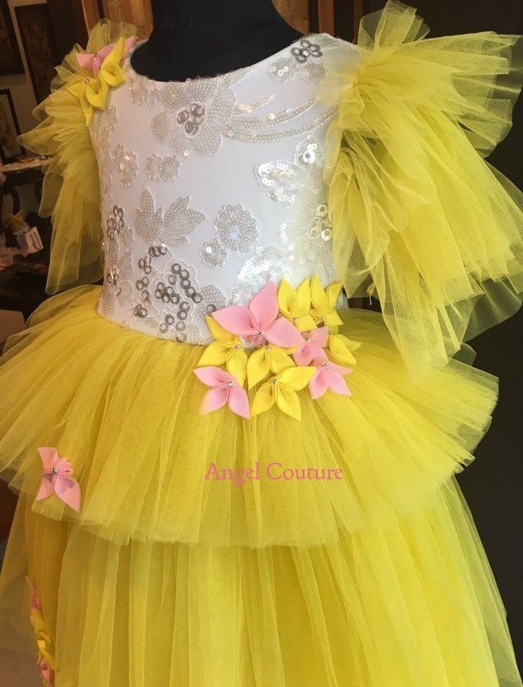 Yellow Sunshine Sequence Multifrill Dress