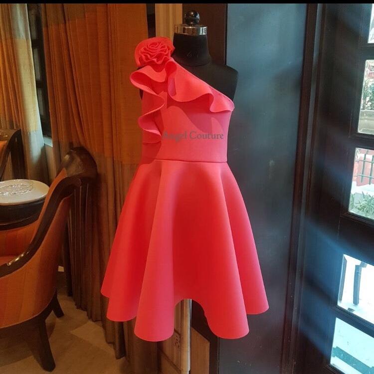 Raspberry One Shoulder Rose Dress