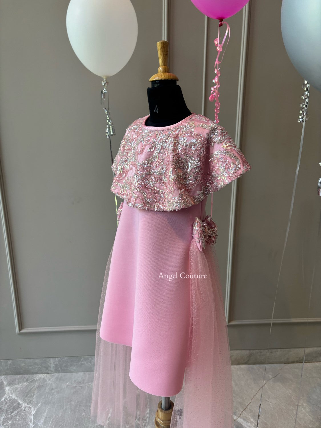 Lotus Pink Shoulder Cape Dress