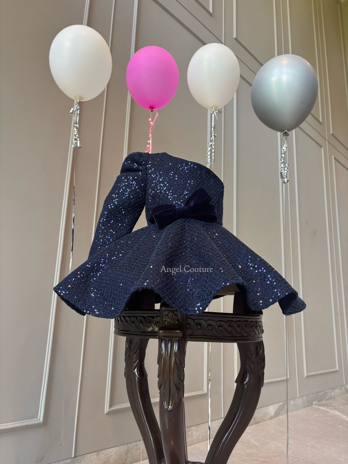 Navy Blue Sequence One shoulder Full Peplum Dress