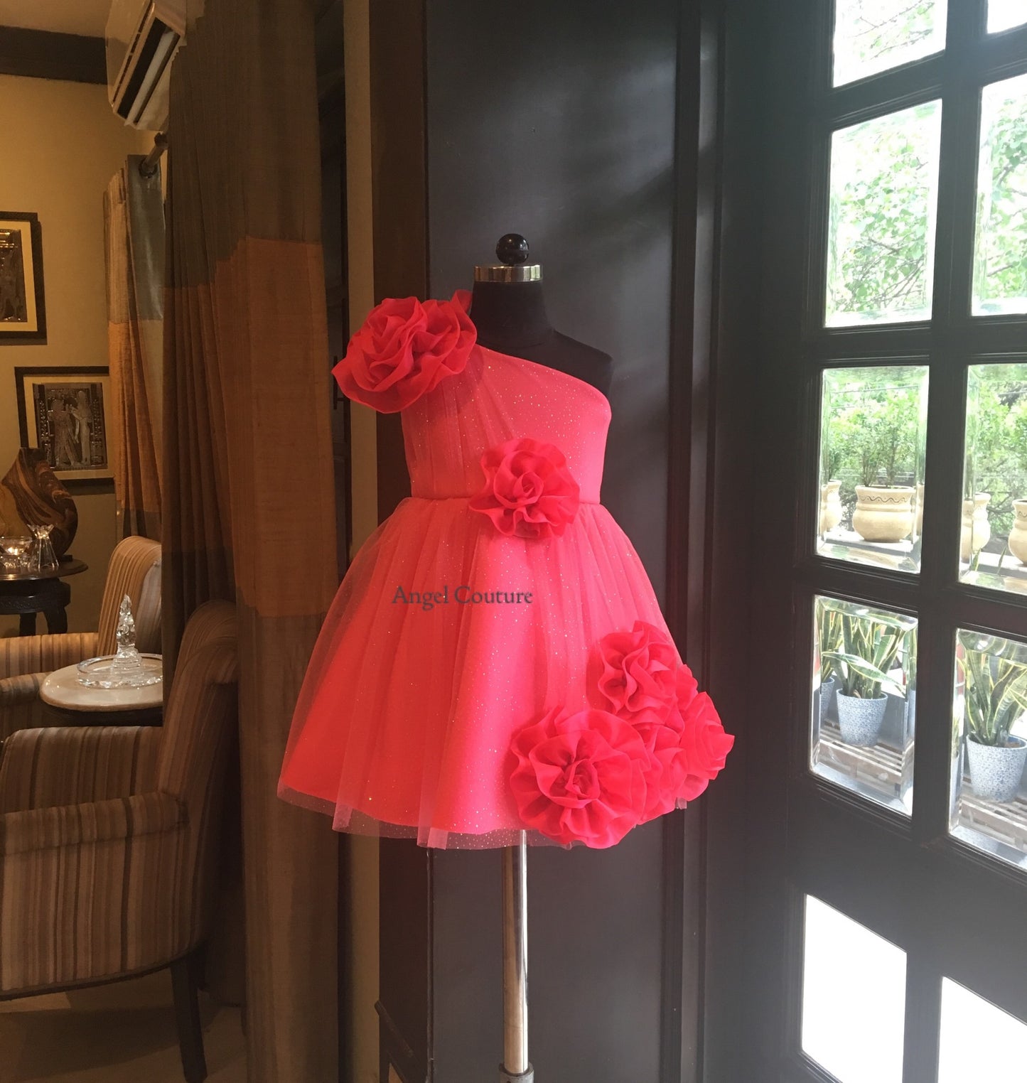 Fuchsia Pink One Shoulder 5 Rose Dress