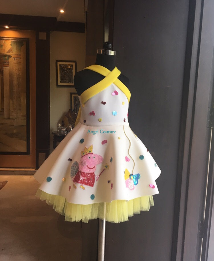 Ivory Yellow Criss Cross Peppa Pig Dress
