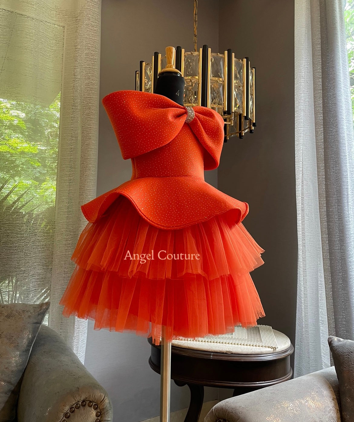 Orange Offshoulder Bow Charm Dress