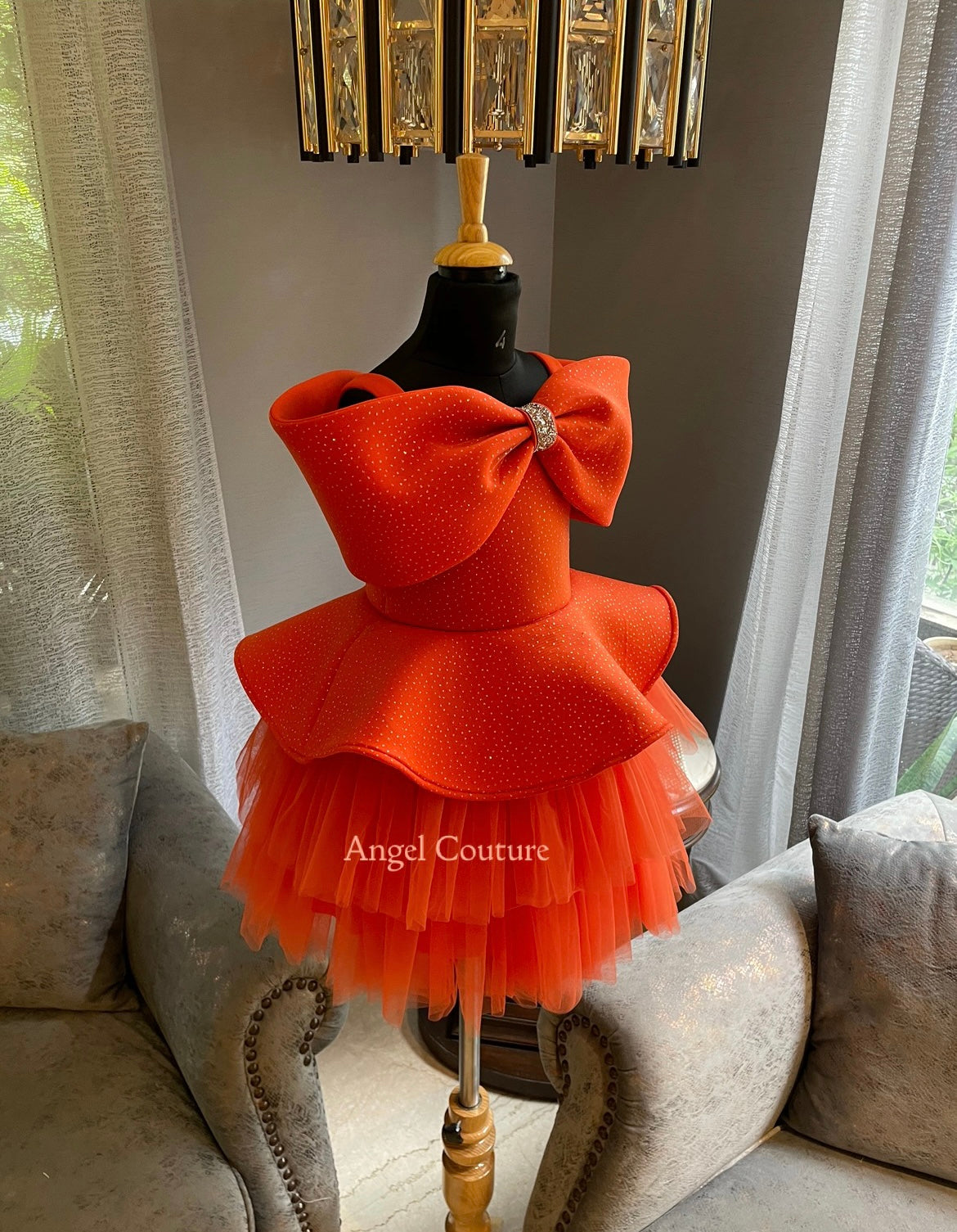 Orange Offshoulder Bow Charm Dress