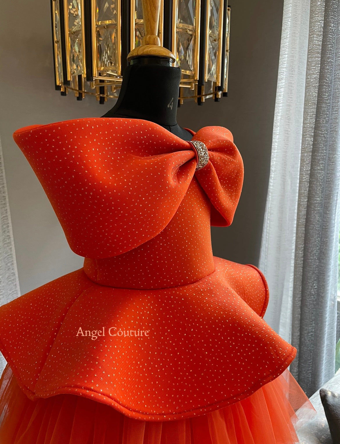 Orange Offshoulder Bow Charm Dress