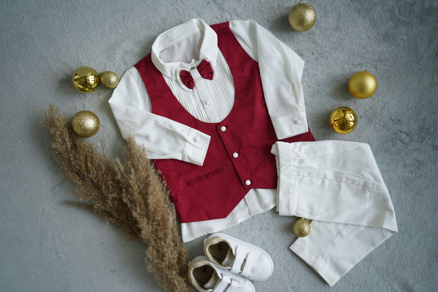 Maroon Waist Coat Trouser Shirt Set