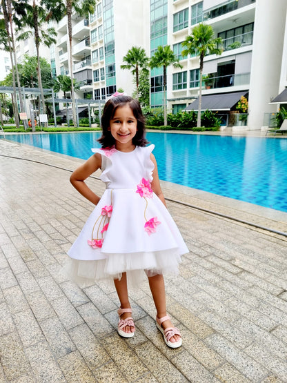 Ivory Shades Of Pink Birdcage Short Long Dress