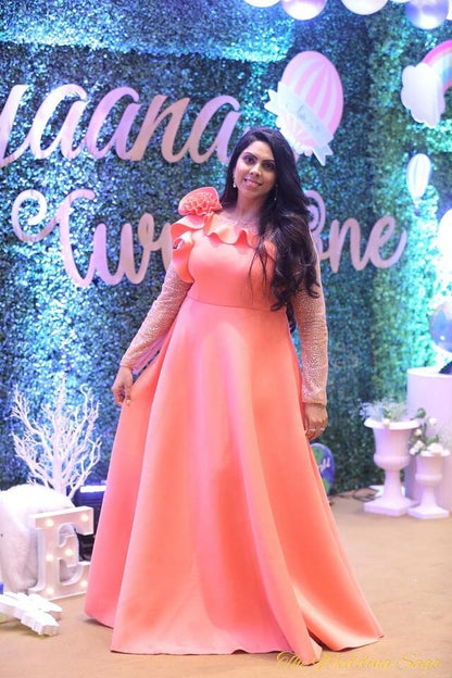Raspberry One Shoulder Rose Gown
