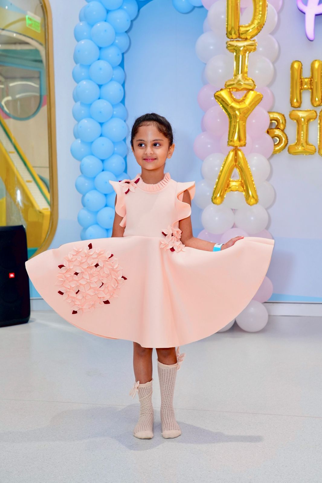Peach Garden Dress With Maroon Petals