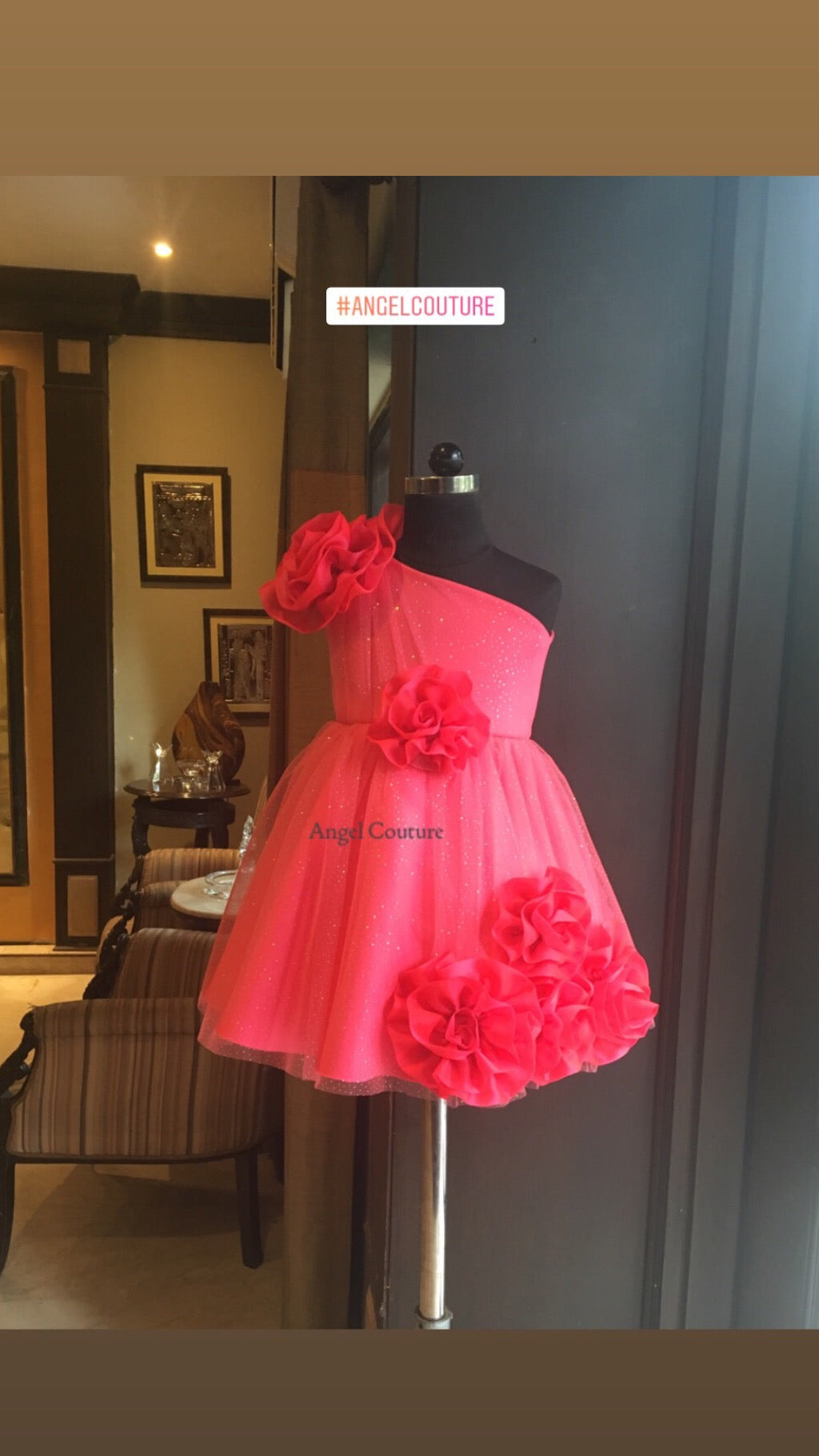 Fuchsia Pink Organza 4 Rose Dress
