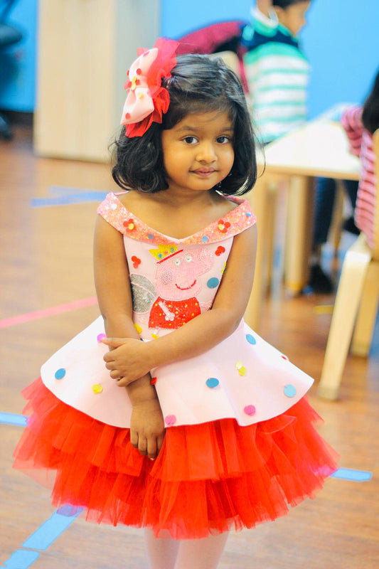 Baby Pink Red Offshoulder Peppa Pig Dress