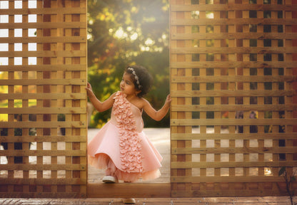 Peach One Shoulder Falling Flowers Dress