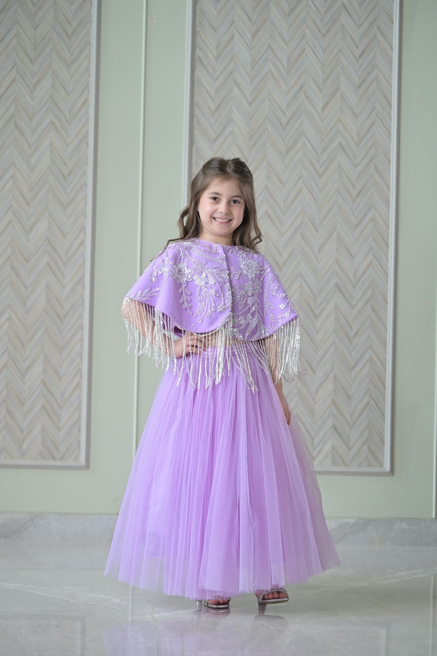 Lilac Silver Cape Frill Lehenga Set