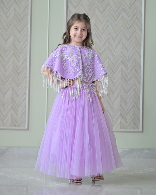 Lilac Silver Cape Frill Lehenga Set