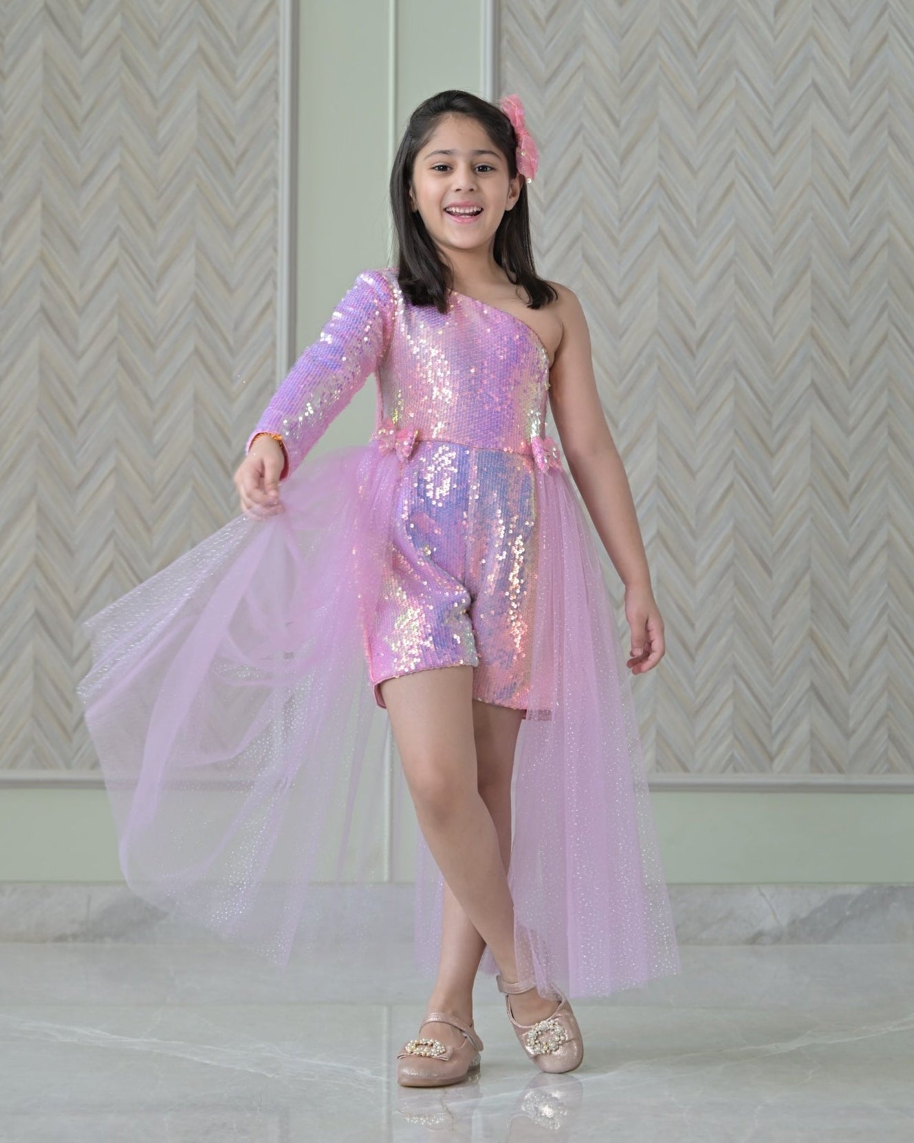 Rainbow Sequence Playsuit With Back Flair