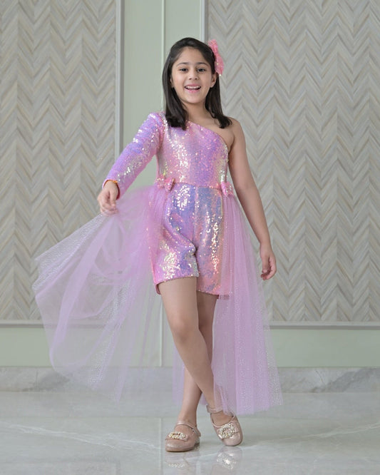Rainbow Sequence Playsuit With Back Flair