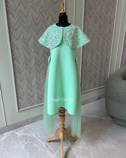 Mint Green Sequence Cape Sie Flair Dress