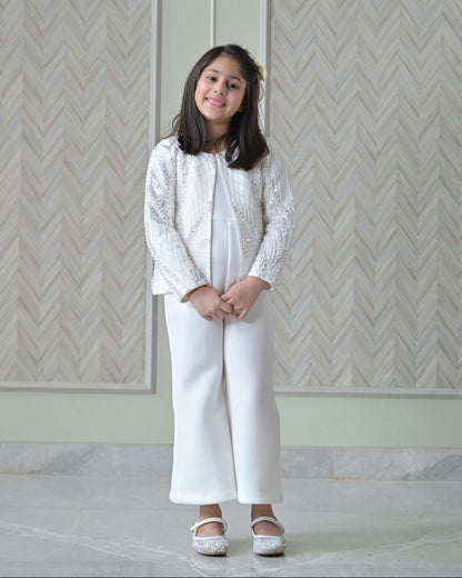 Ivory Pearl Sequence Jacket Jumpsuit