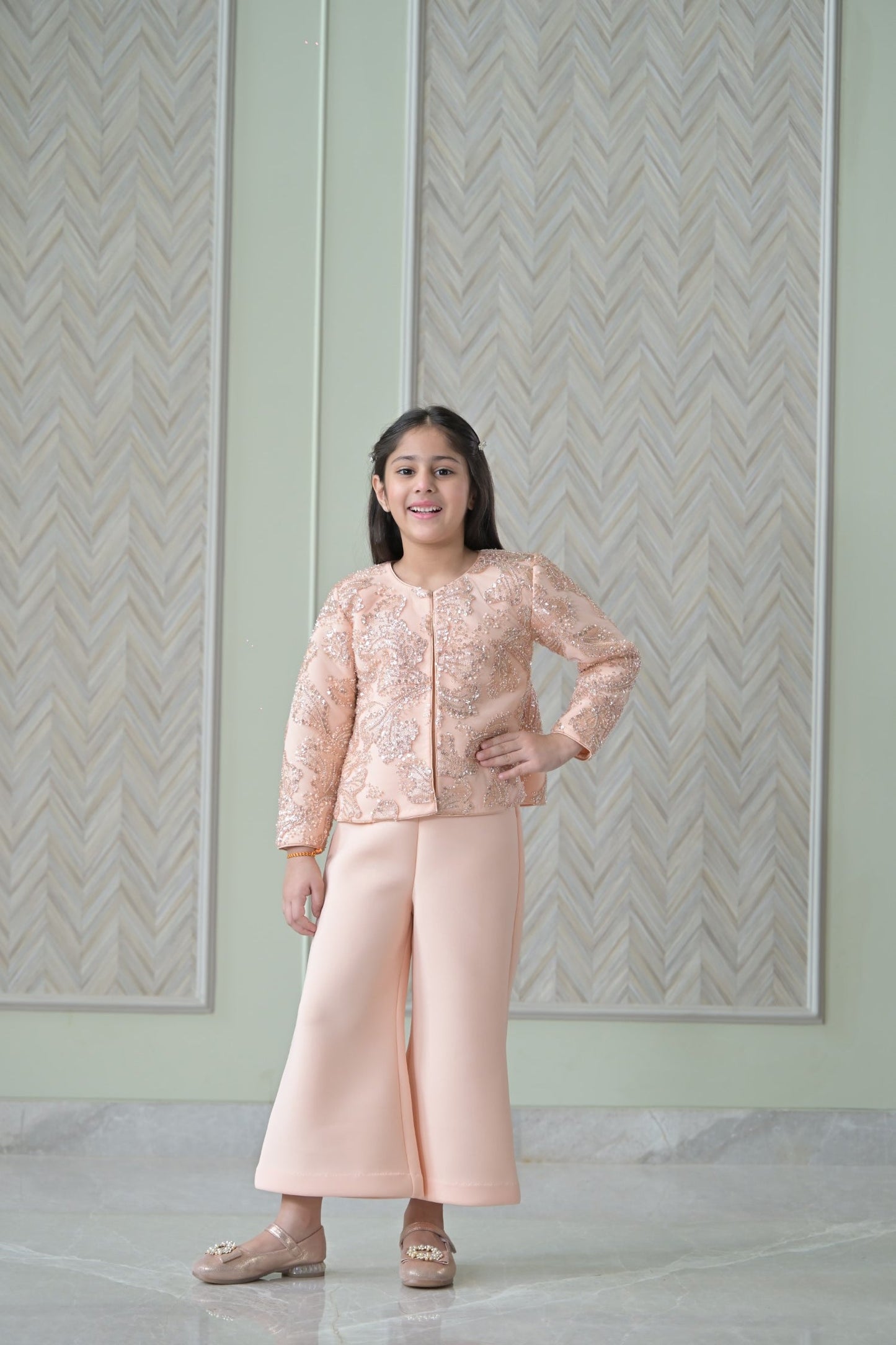 Peach Sequence Jacket Jumpsuit