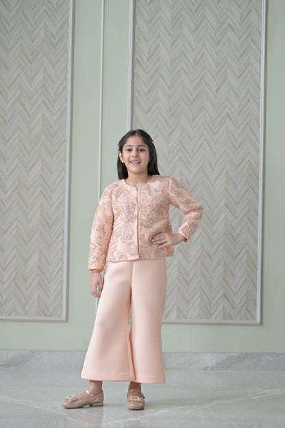 Peach Sequence Jacket Jumpsuit