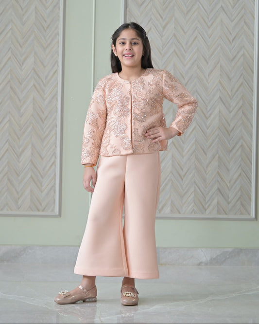 Peach Sequence Jacket Jumpsuit