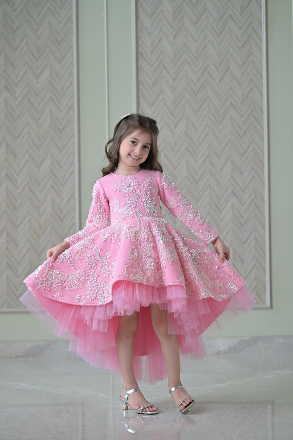 Lotus Pink Ivory Pearl Short Long Gown