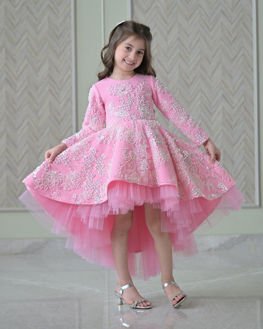 Lotus Pink Ivory Pearl Short Long Gown