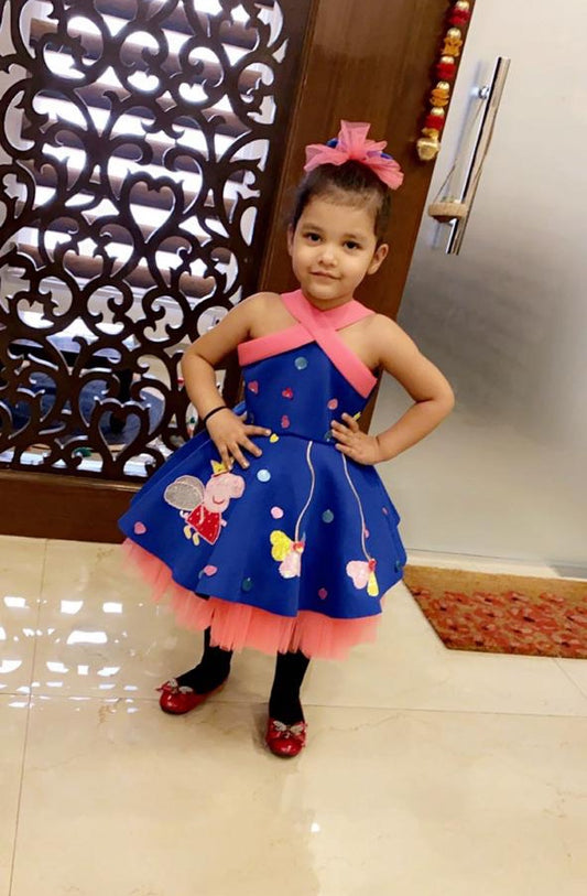 Royal Blue Fuchsia Pink Criss Cross Peppa Pig Dress