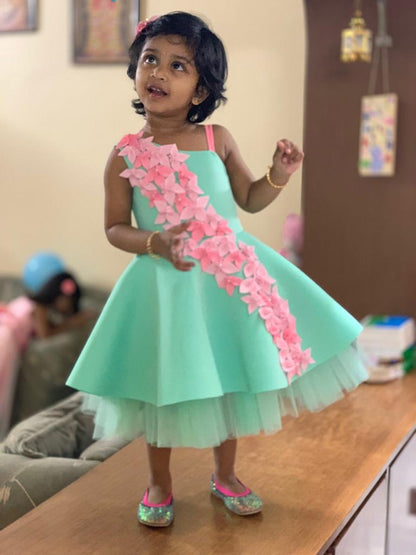 Mint Green Shades Of Pink Falling Flowers Dress