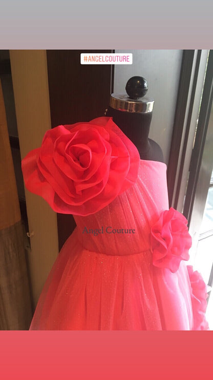 Fuchsia Pink Organza 4 Rose Dress