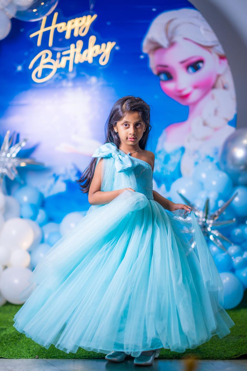 Ice Blue One Shoulder Bow Flair Gown