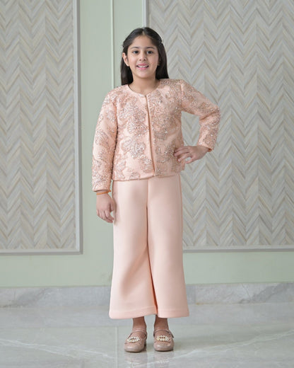 Peach Sequence Jacket Jumpsuit