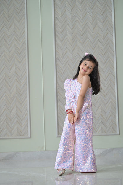 Baby Pink Bow Sequence Jumpsuit