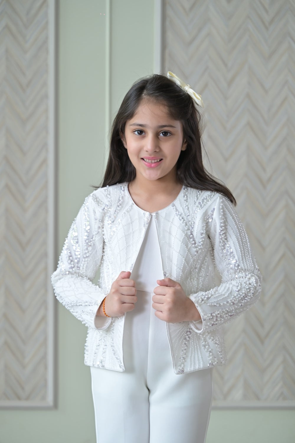 Ivory Pearl Sequence Jacket Jumpsuit