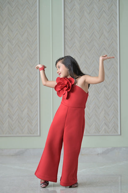Red 3D Flower Jumpsuit