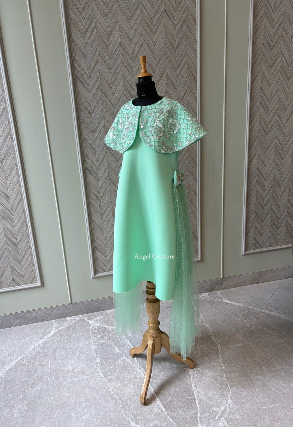 Mint Green Sequence Cape Sie Flair Dress