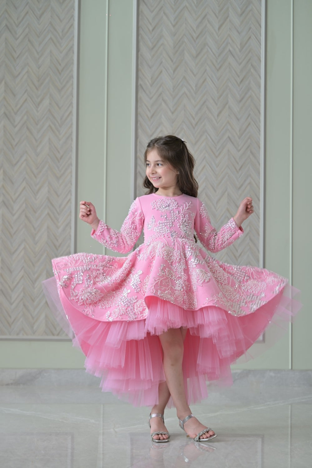 Lotus Pink Ivory Pearl Short Long Gown